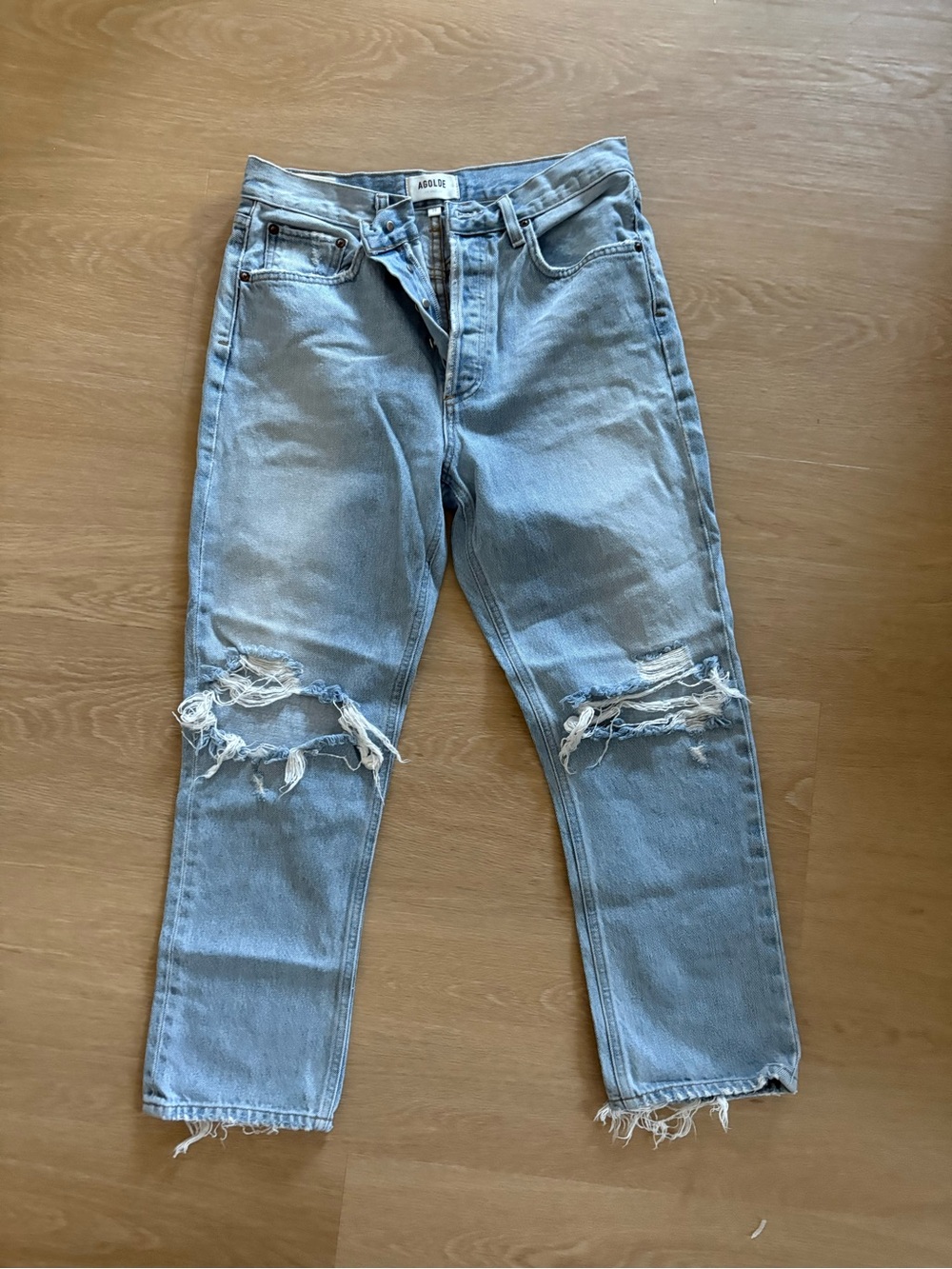 AGOLDE Light Blue Distressed Straight Jeans